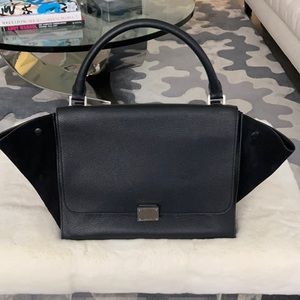 Celine Black Leather/Suede Trapeze Bag